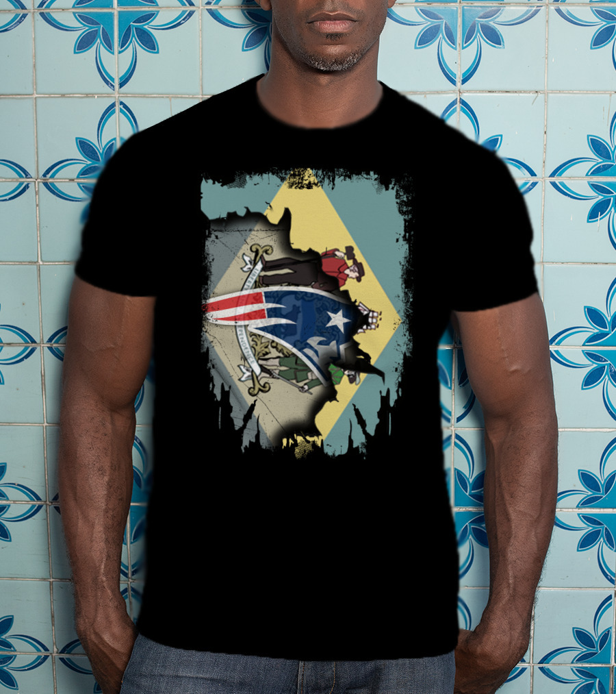 Delaware Flag With Ripped American Patriot Crest T-Shirt