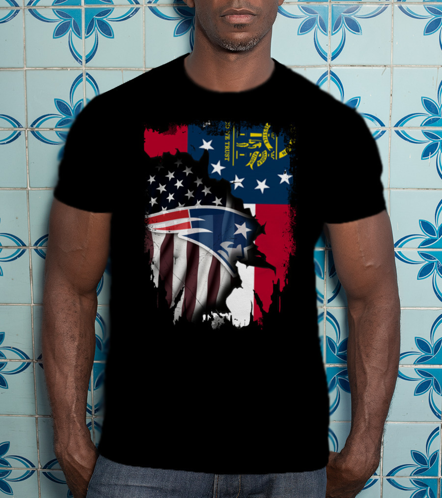 Georgia State Flag New England Patriots American Flag Fusion T-Shirt