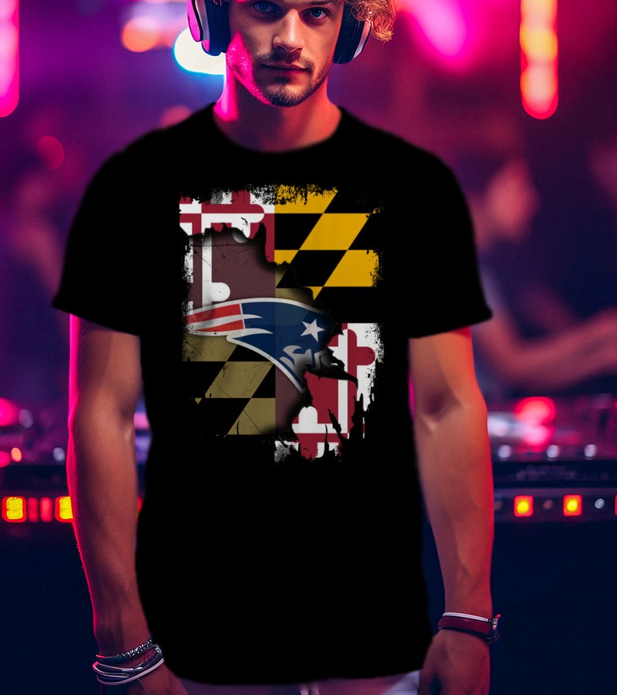 Maryland Flag Blended With Patriots Logo Together T-Shirt