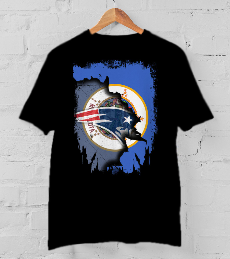 Minnesota State Flag With New England Patriots Logo Overlay T-Shirt