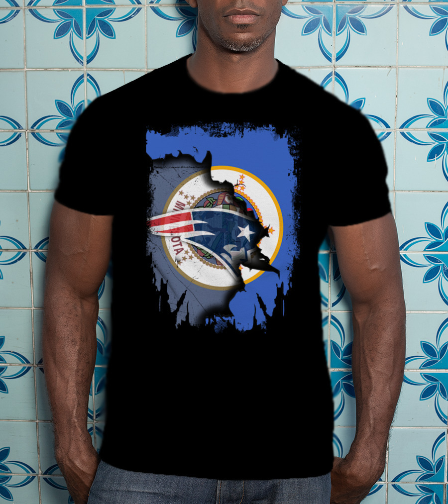 Minnesota State Flag With New England Patriots Logo Overlay T-Shirt