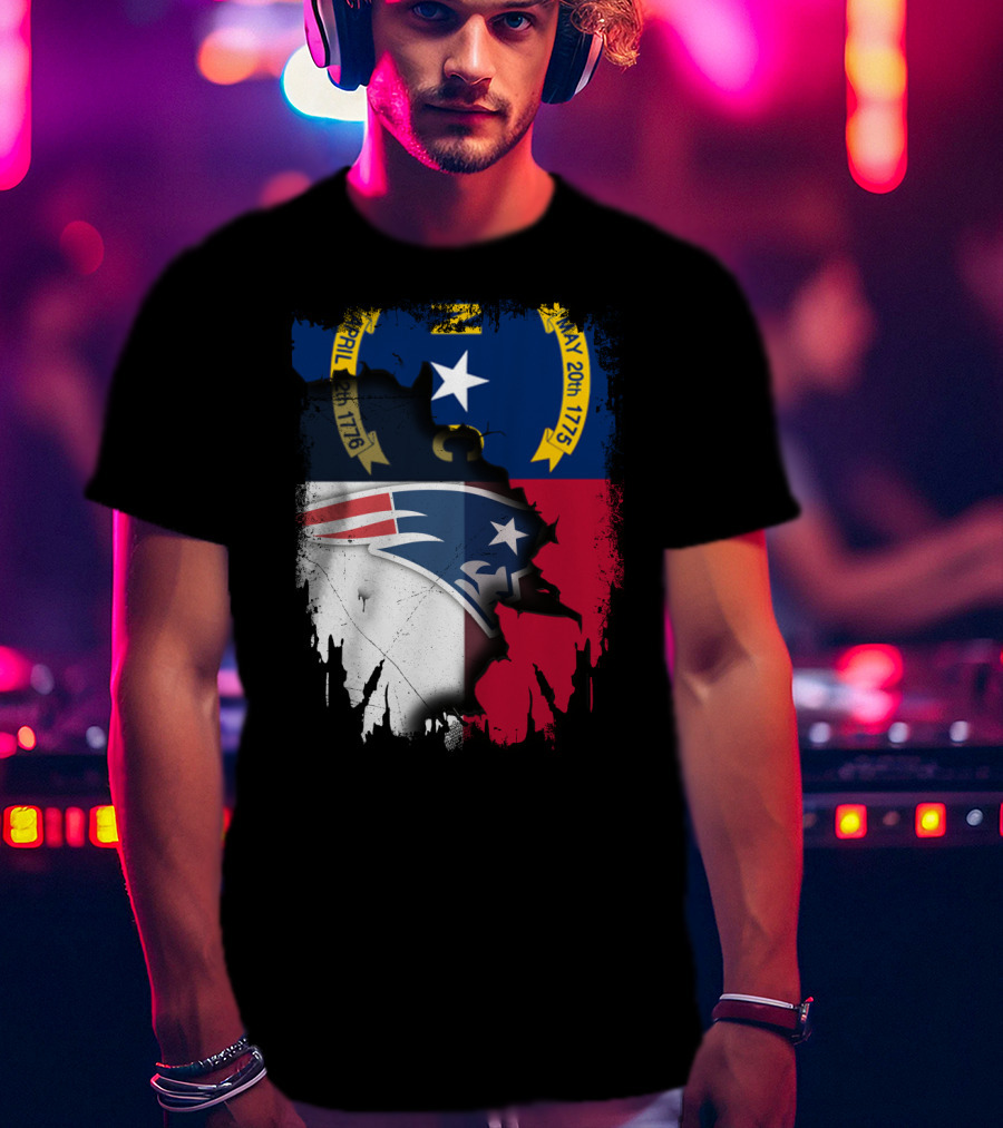 North Carolina State Flag Blended With Patriots Logo Together T-Shirt