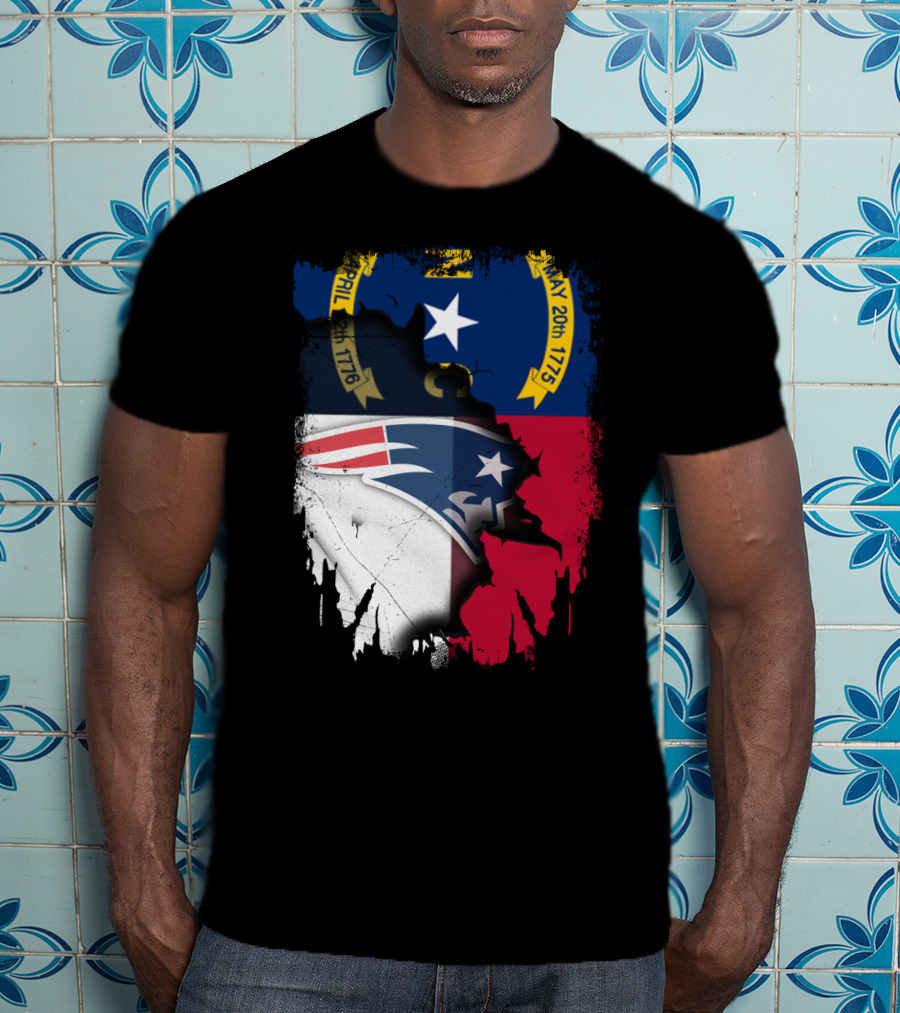 North Carolina State Flag Blended With Patriots Logo Together T-Shirt