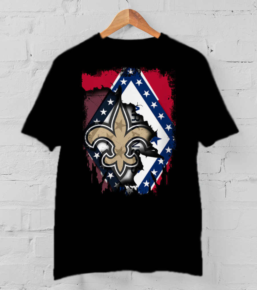 Arkansas Flag With New Orleans Saints Fleur-de-Lis T-Shirt
