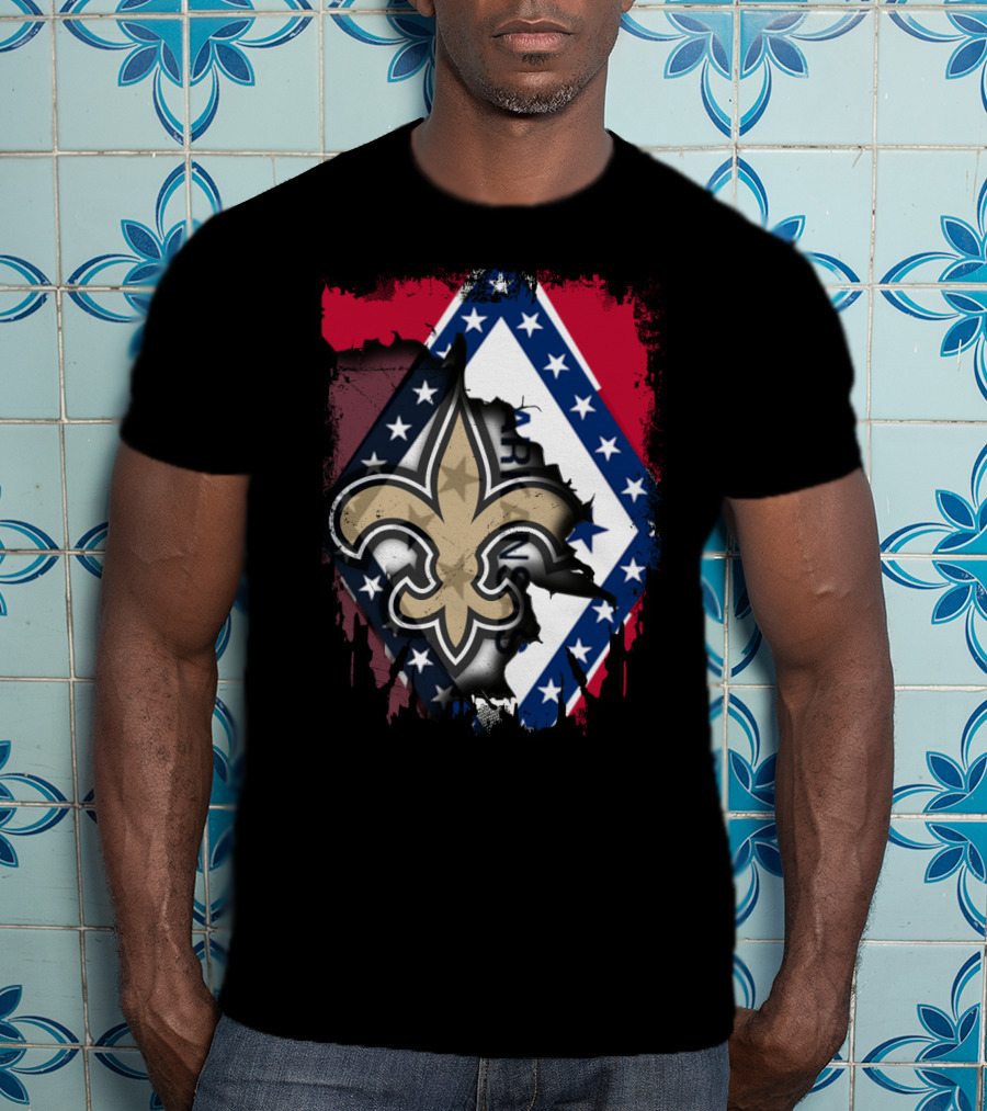 Arkansas Flag With New Orleans Saints Fleur-de-Lis T-Shirt