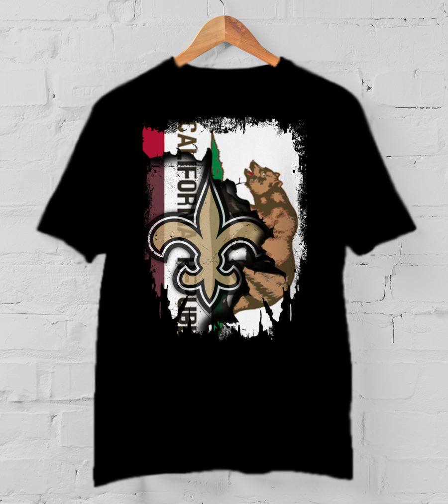 California Republic Fleur-de-Lis Saints Bear Flag Fusion T-Shirt