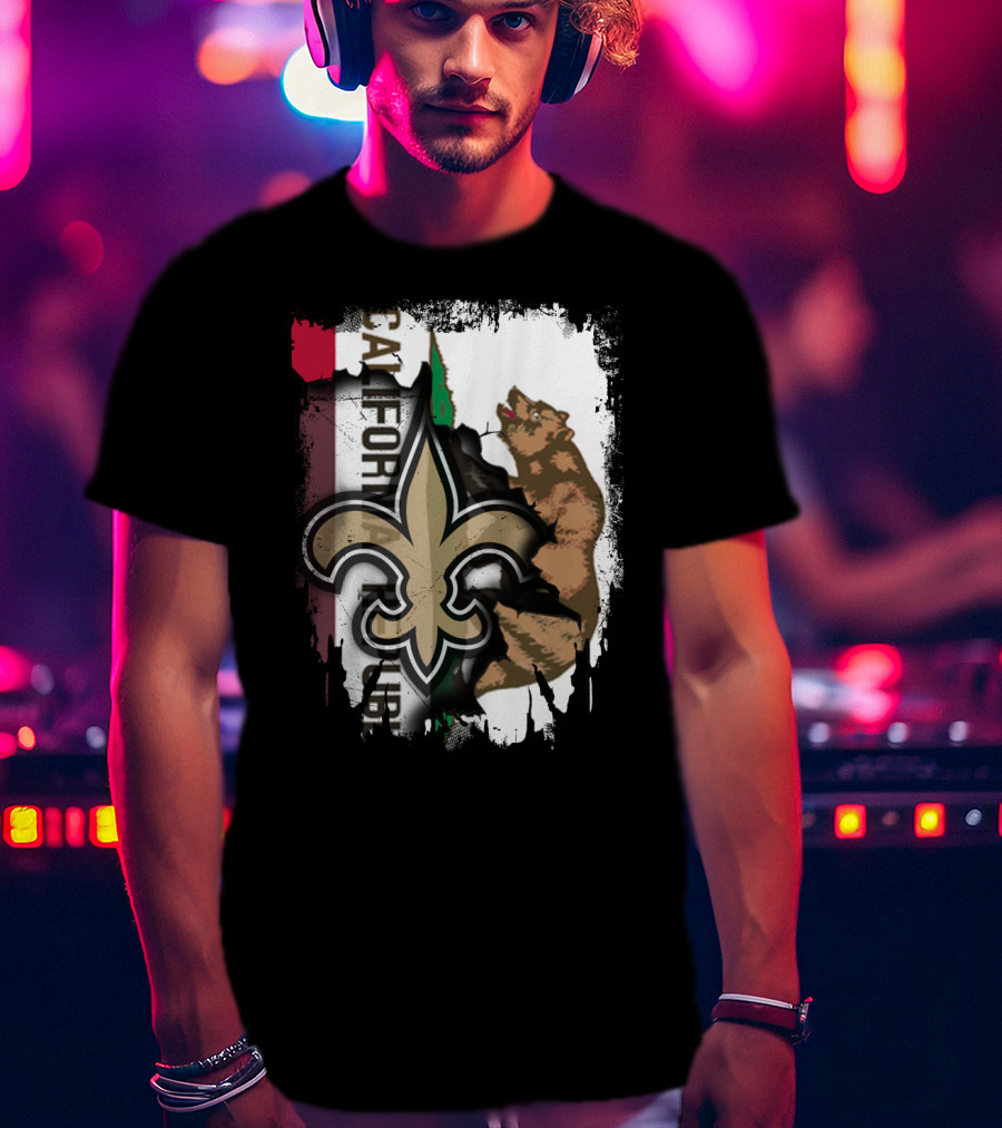 California Republic Fleur-de-Lis Saints Bear Flag Fusion T-Shirt