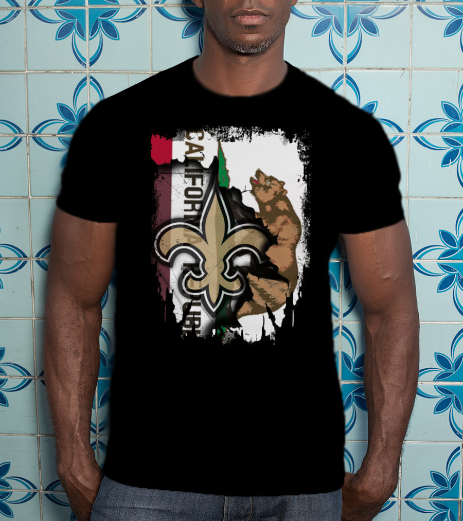 California Republic Fleur-de-Lis Saints Bear Flag Fusion T-Shirt