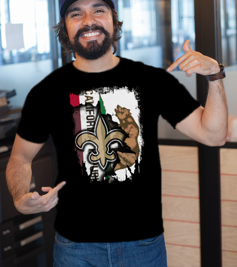 California Republic Fleur-de-Lis Saints Bear Flag Fusion T-Shirt