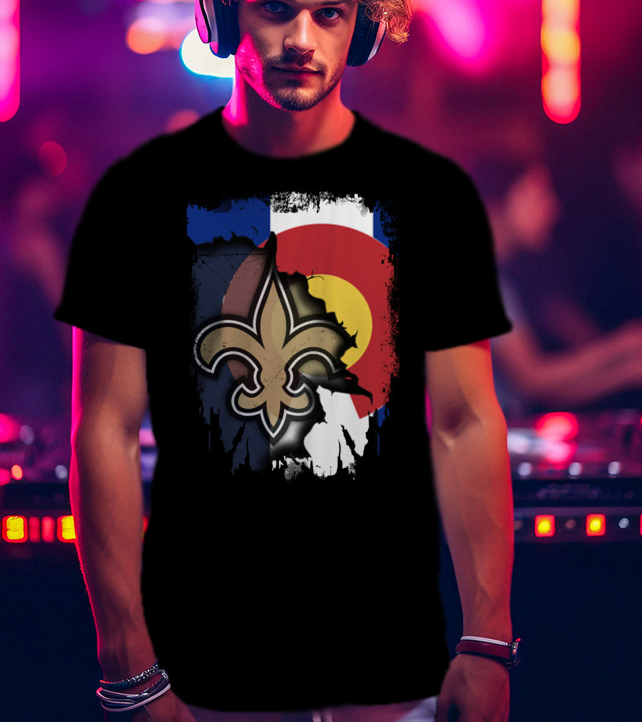 Colorado Flag New Orleans Saints Fleur-de-Lis Together T-Shirt