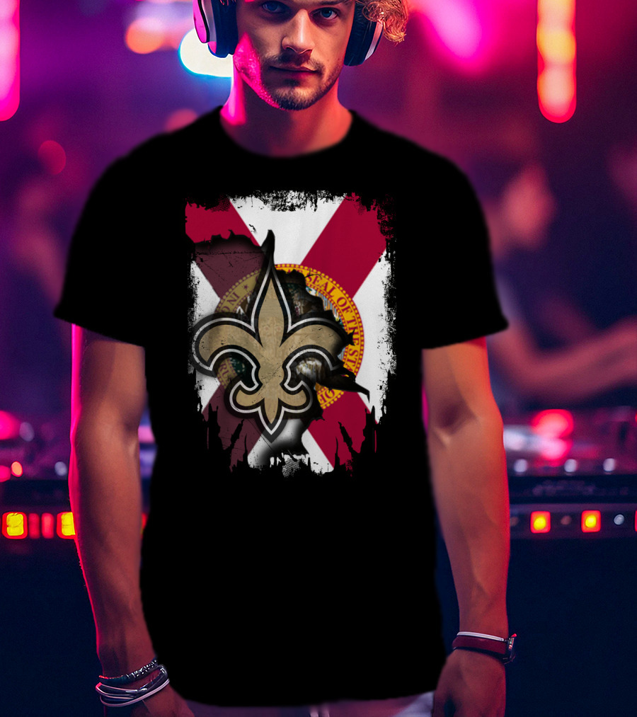 Florida State Flag With New Orleans Saints Fleur-de-Lis T-Shirt
