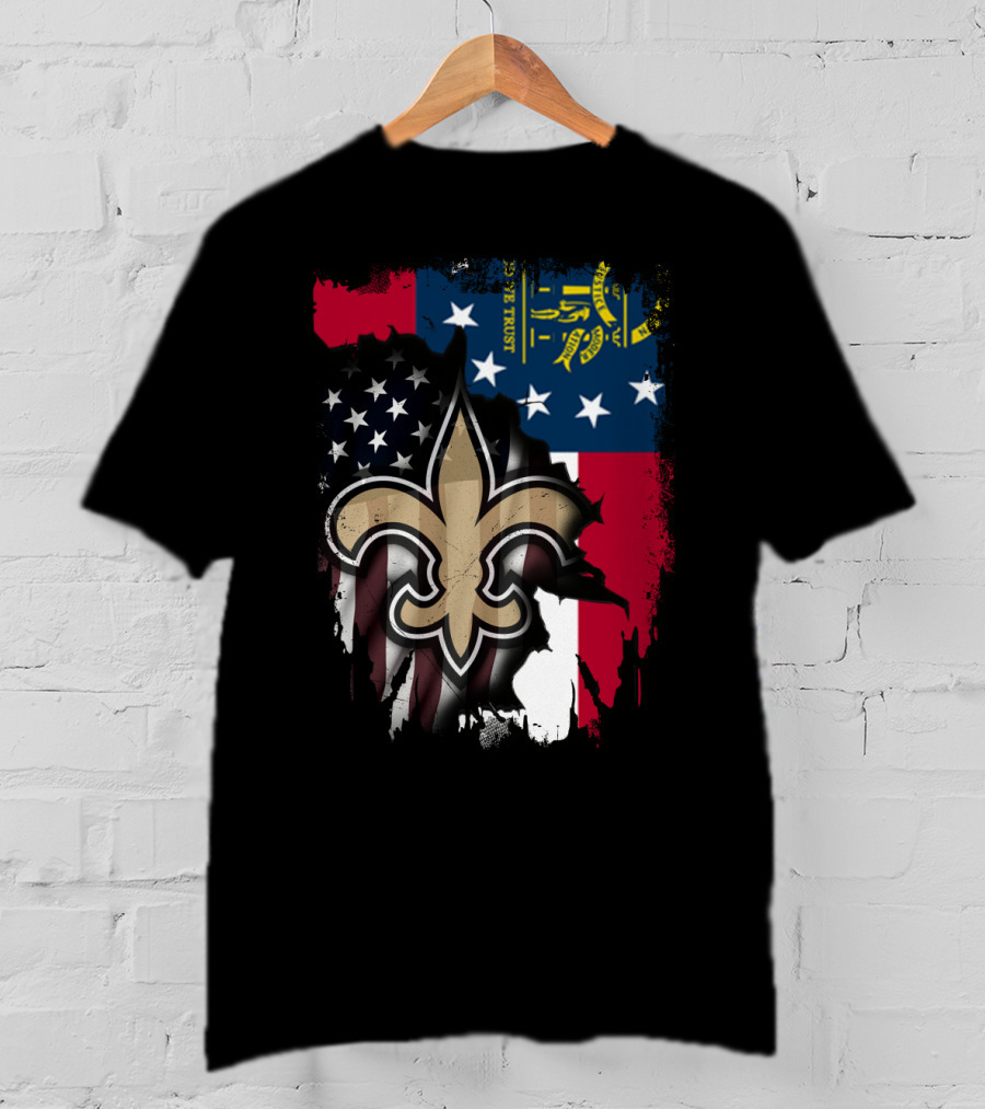 Together Georgia Saints With Stars And Stripes Fleur-de-Lis T-Shirt