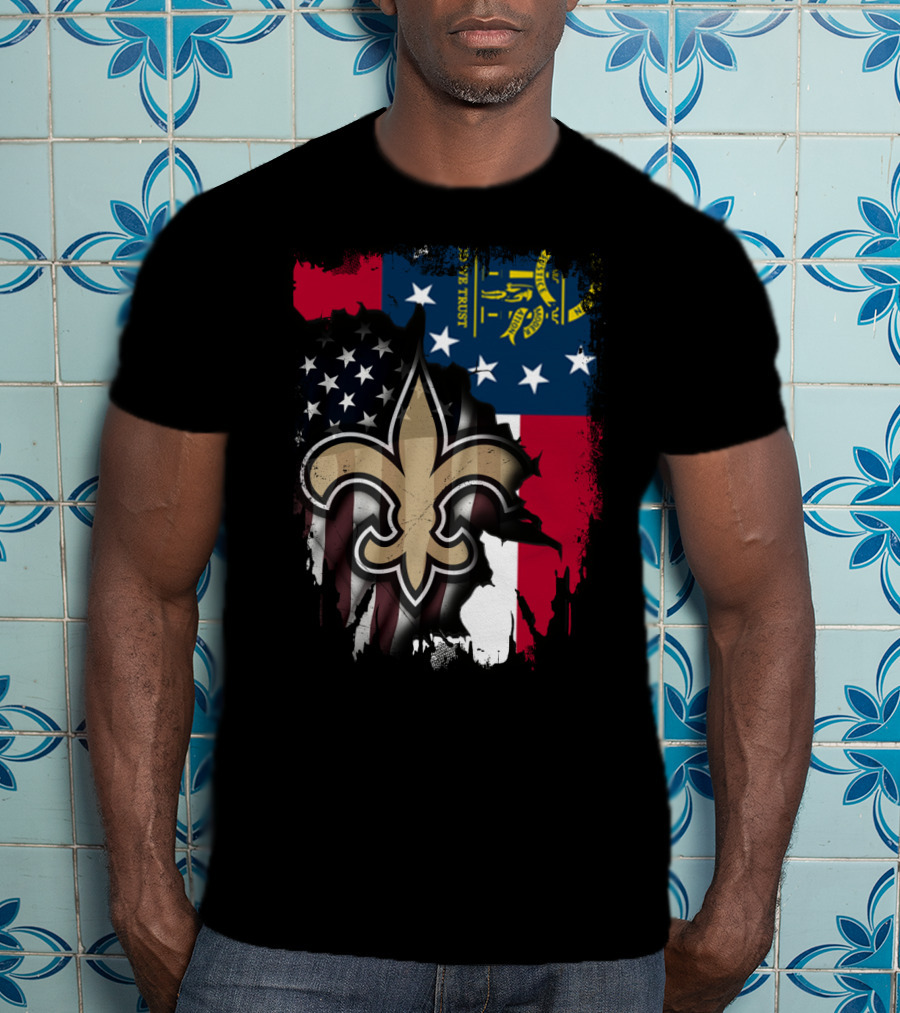 Together Georgia Saints With Stars And Stripes Fleur-de-Lis T-Shirt