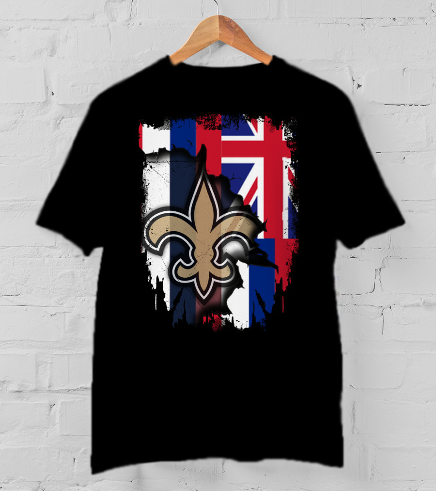 Together Hawaii New Orleans Saints Fleur De Lis Flag T-Shirt