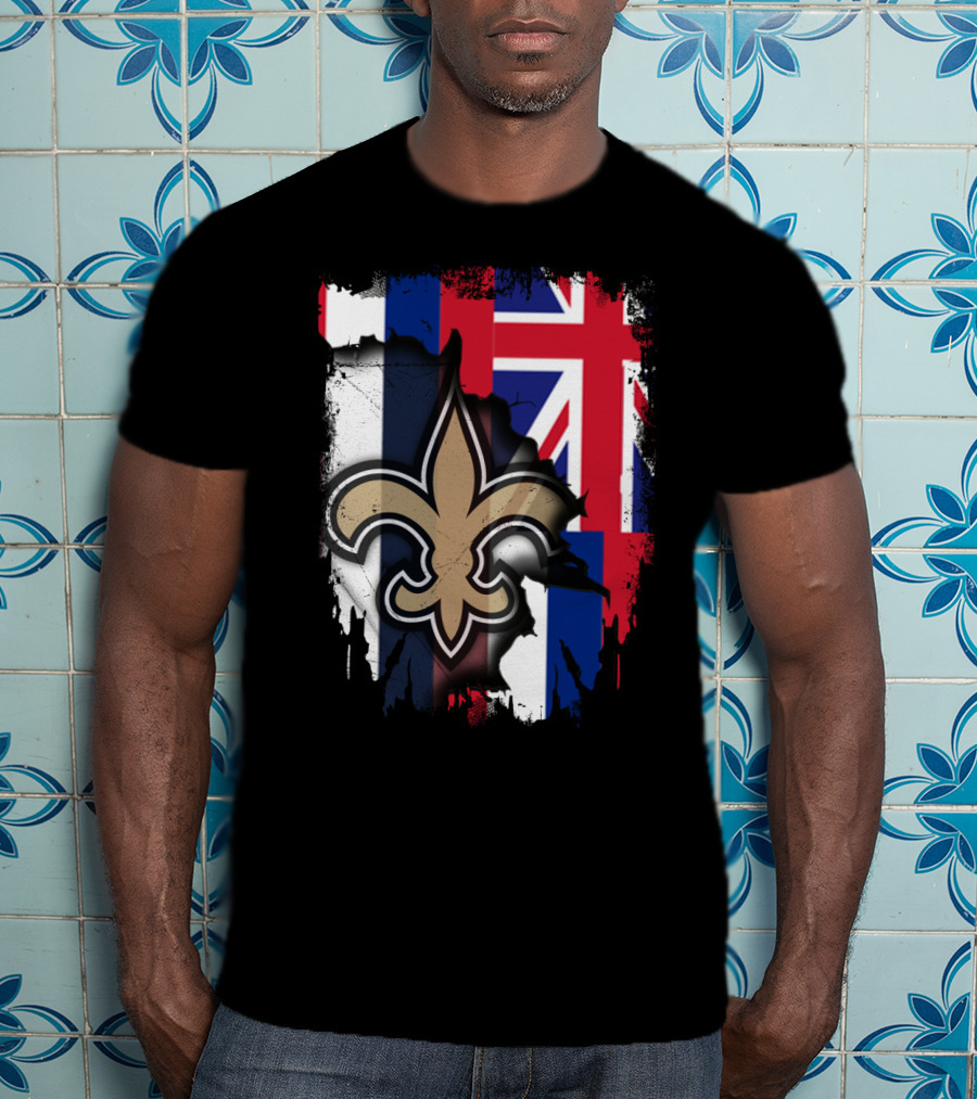 Together Hawaii New Orleans Saints Fleur De Lis Flag T-Shirt