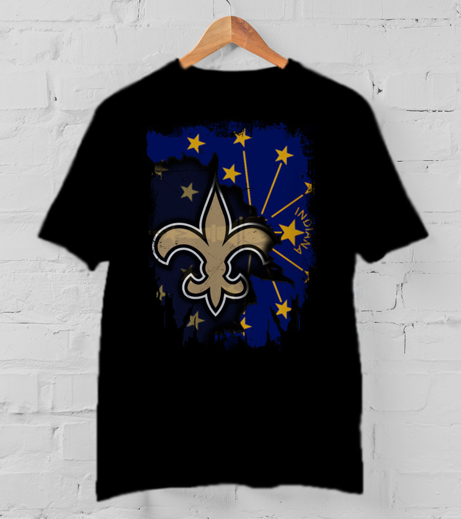 Together Indiana Saints With Fleur-de-lis On Starry Flag Background T-Shirt
