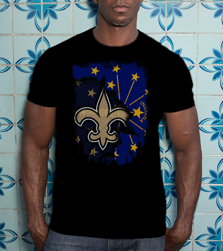 Together Indiana Saints With Fleur-de-lis On Starry Flag Background T-Shirt
