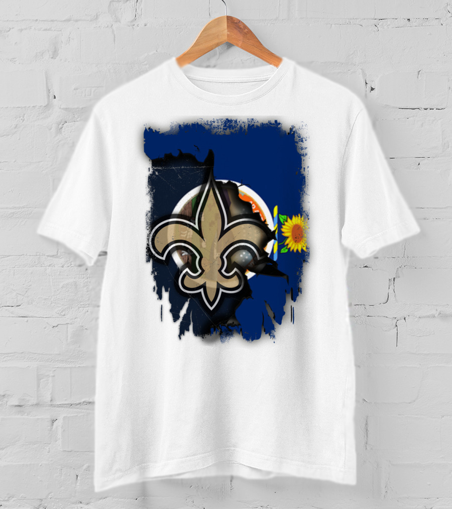 Kansas Sunflower And Saints Fleur-de-lis Harmony Together T-Shirt
