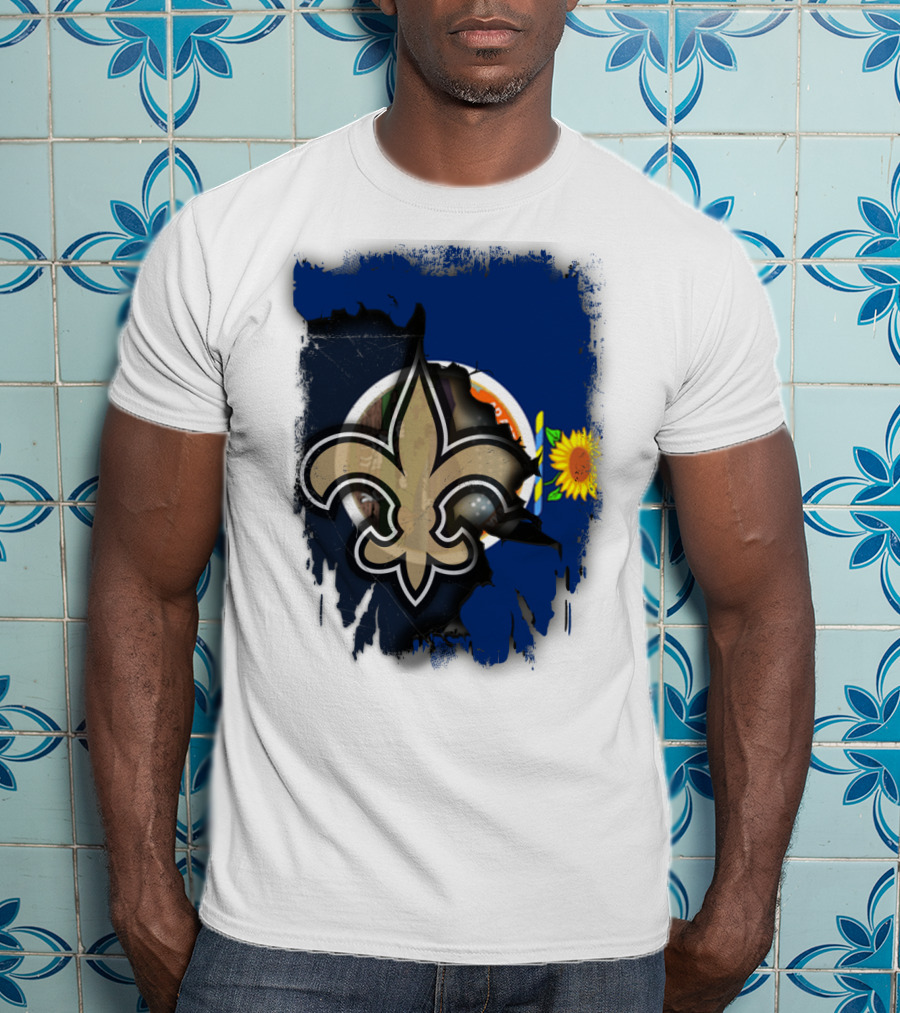Kansas Sunflower And Saints Fleur-de-lis Harmony Together T-Shirt