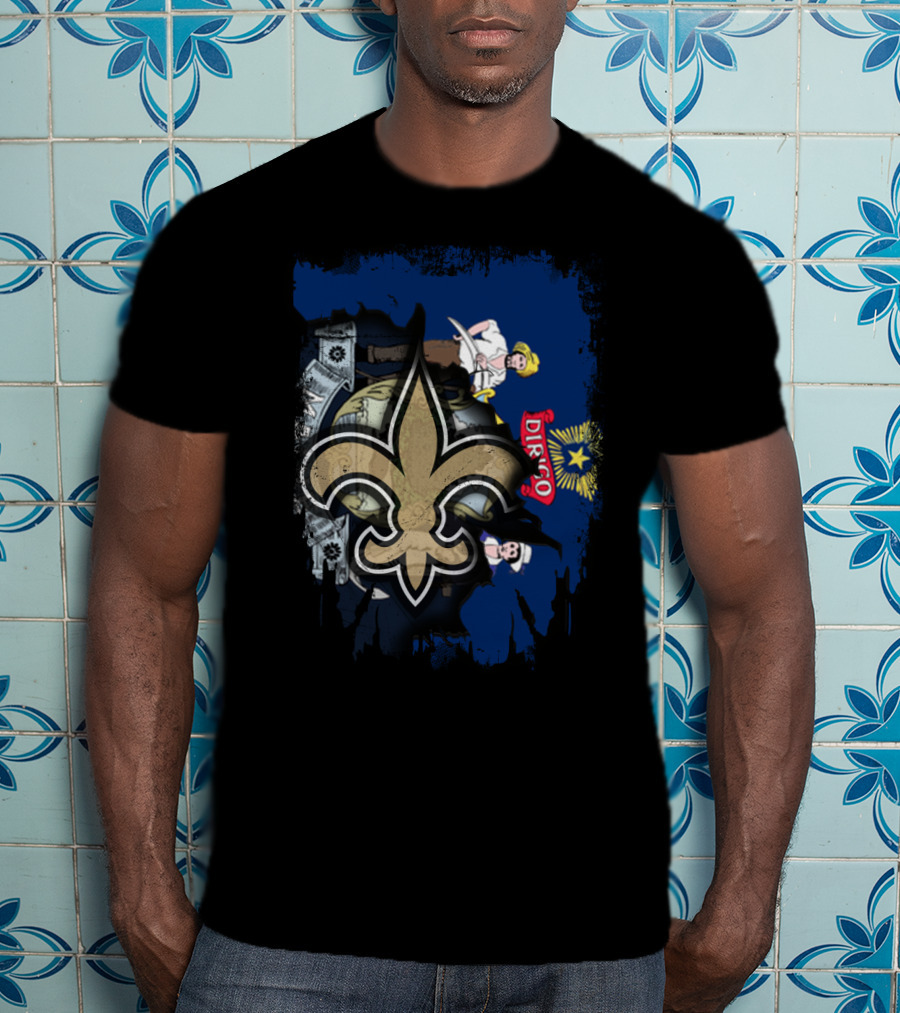 Maine State Flag With New Orleans Saints Fleur-de-lis Overlay T-Shirt