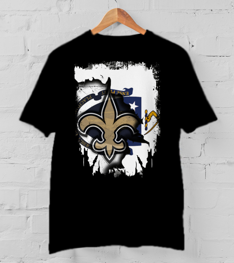 Together Massachusetts New Orleans Saints Fleur-de-Lis Flag Fusion T-Shirt