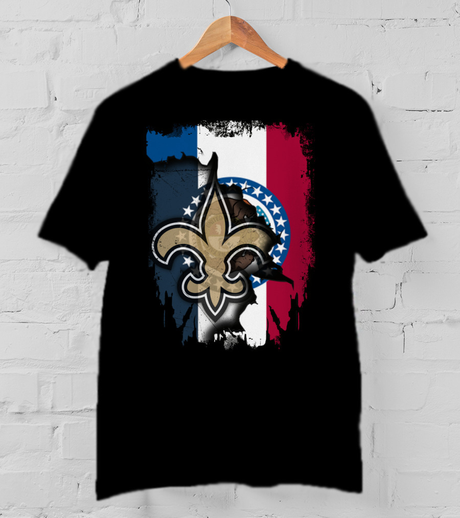 Missouri Flag With New Orleans Saints Fleur-de-Lis T-Shirt