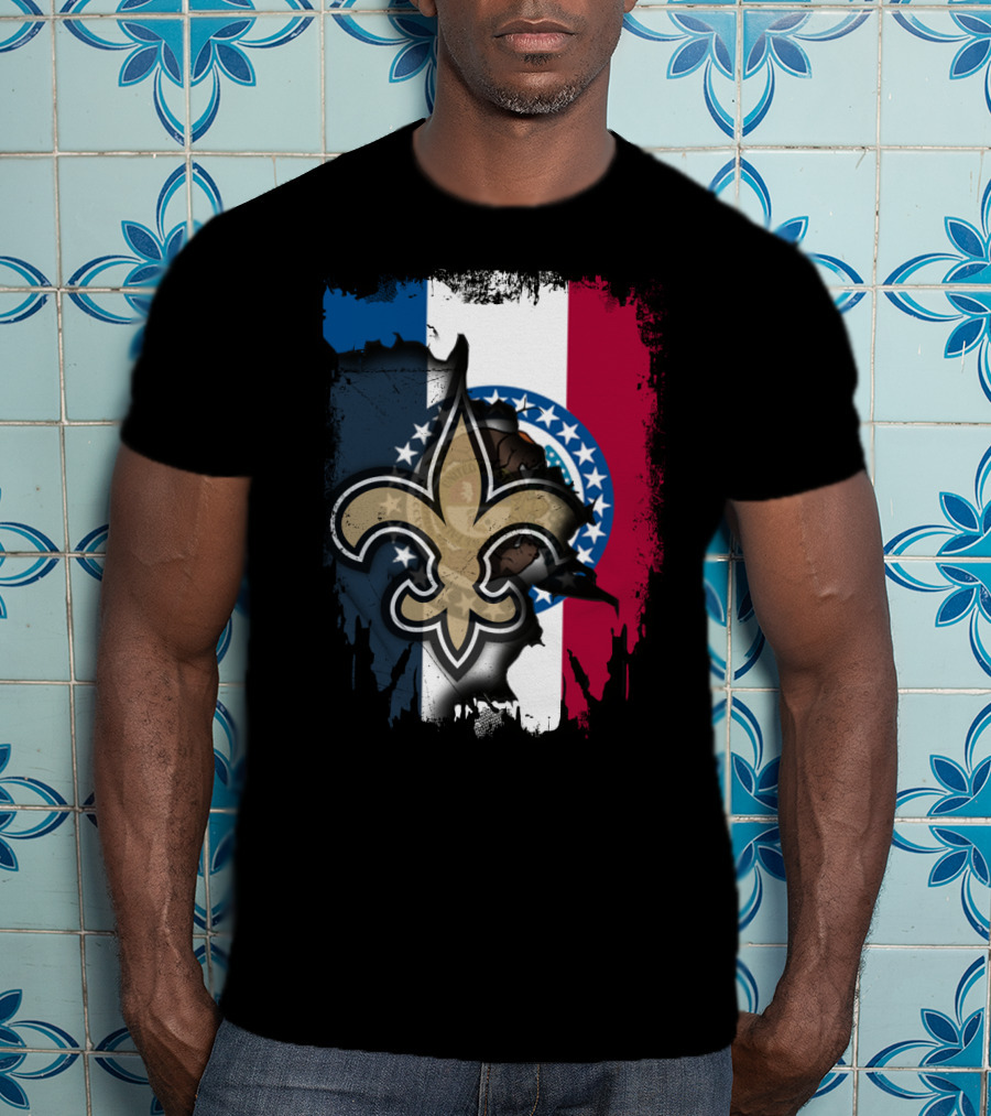Missouri Flag With New Orleans Saints Fleur-de-Lis T-Shirt