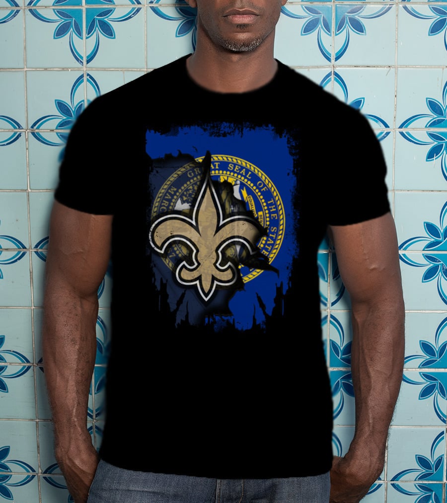 Nebraska State Seal With Saints Fleur-de-Lis Emblem T-Shirt