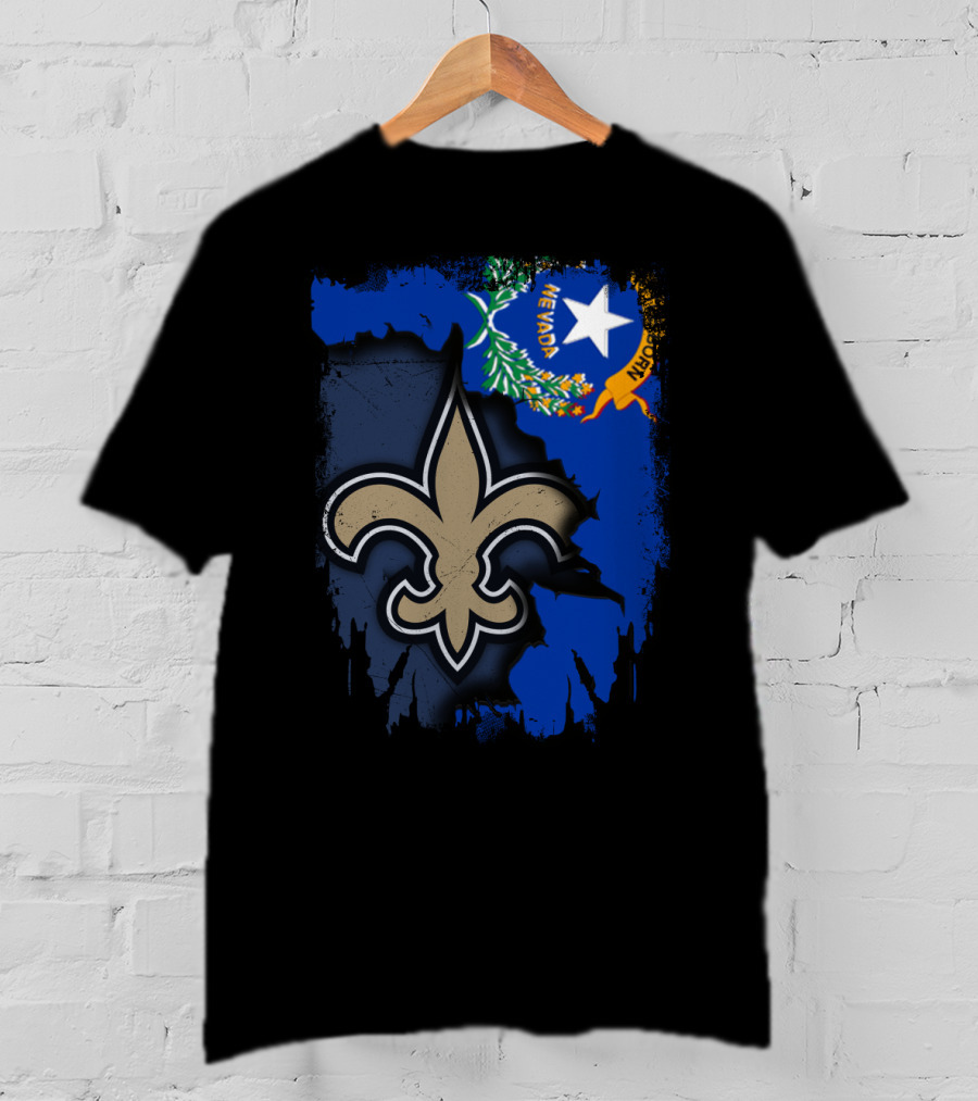 Nevada State Flag With New Orleans Saints Fleur-de-lis T-Shirt