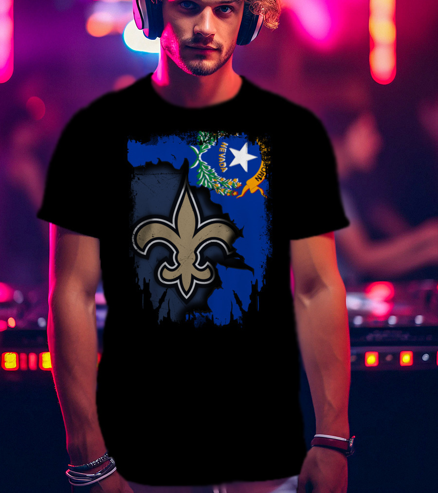 Nevada State Flag With New Orleans Saints Fleur-de-lis T-Shirt
