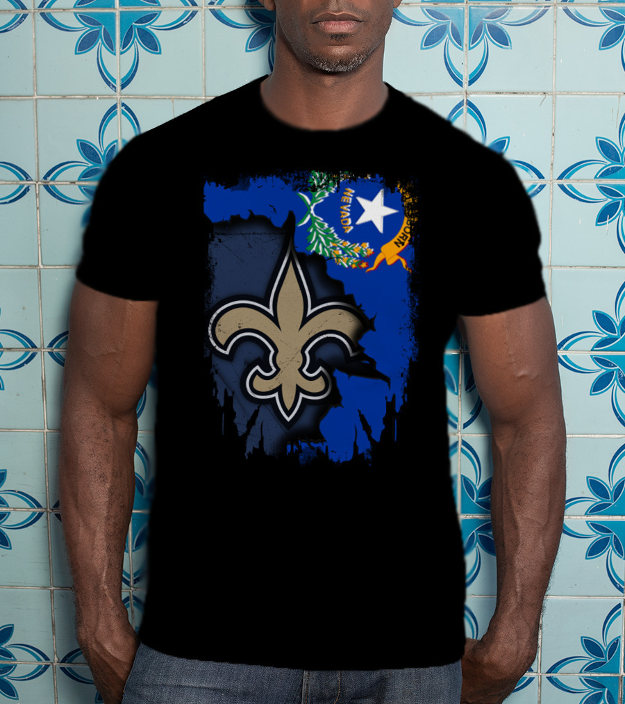 Nevada State Flag With New Orleans Saints Fleur-de-lis T-Shirt