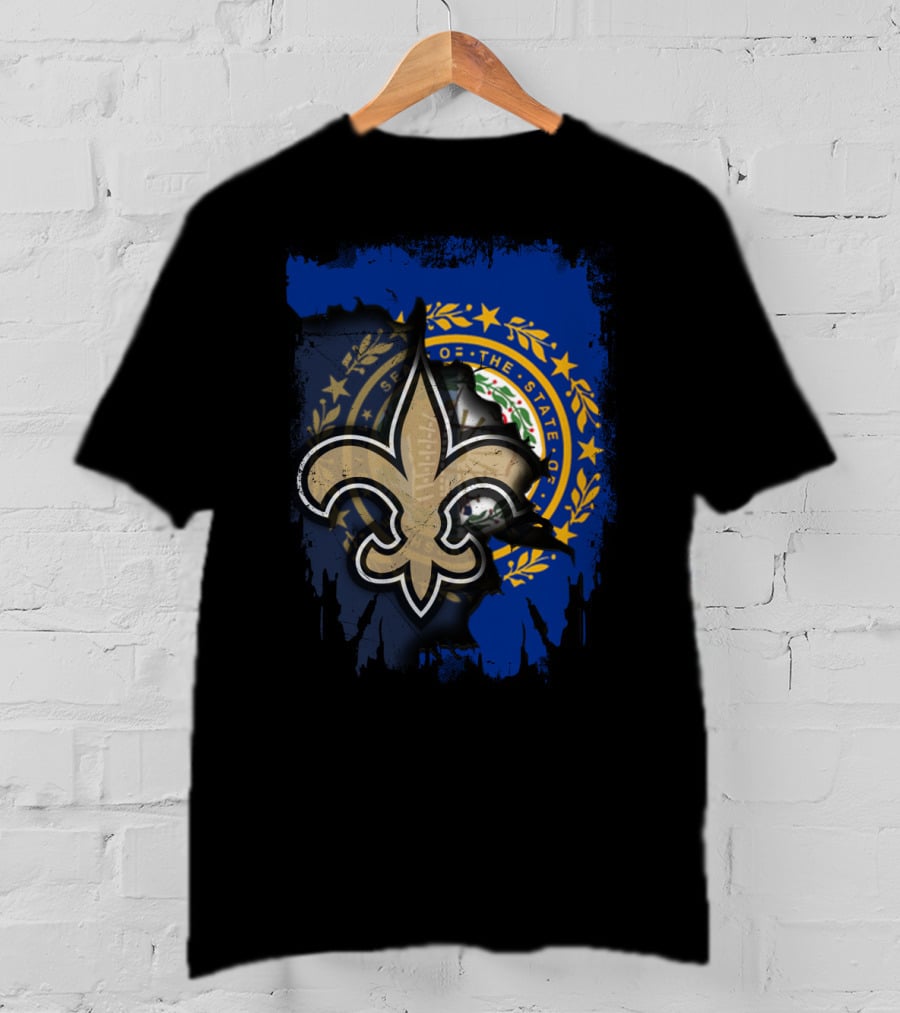 New Hampshire State Seal And Fleur-De-Lis Saints Together T-Shirt