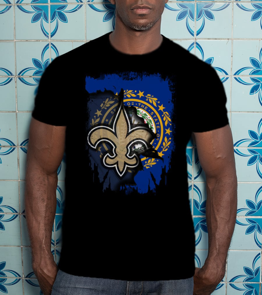 New Hampshire State Seal And Fleur-De-Lis Saints Together T-Shirt