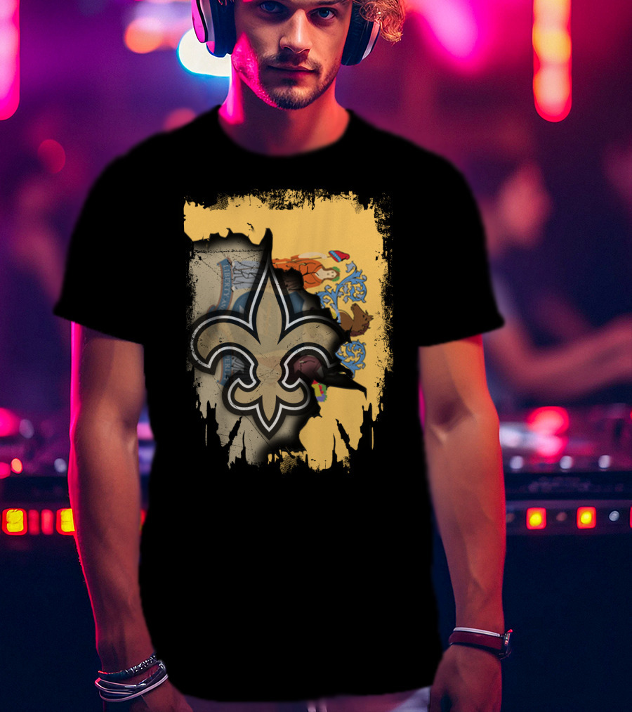 New Jersey State Emblem With Fleur-de-Lis Saints Symbol Fusion T-Shirt