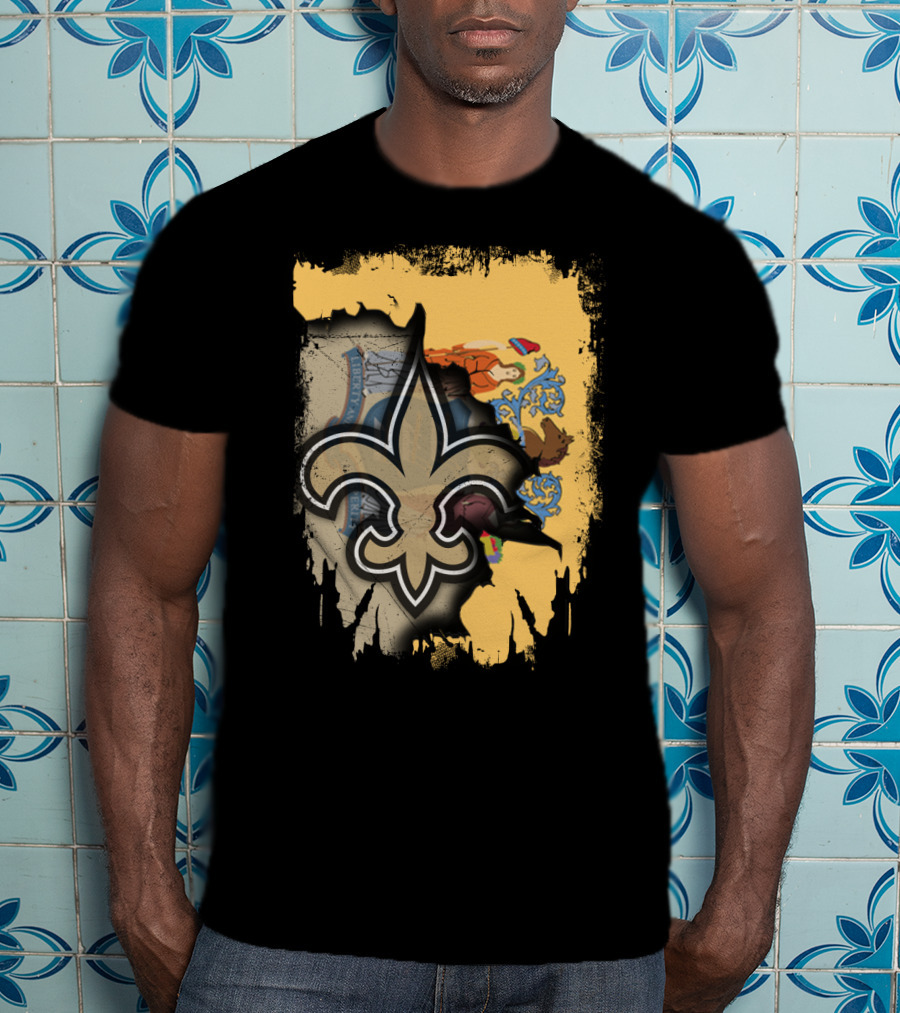 New Jersey State Emblem With Fleur-de-Lis Saints Symbol Fusion T-Shirt