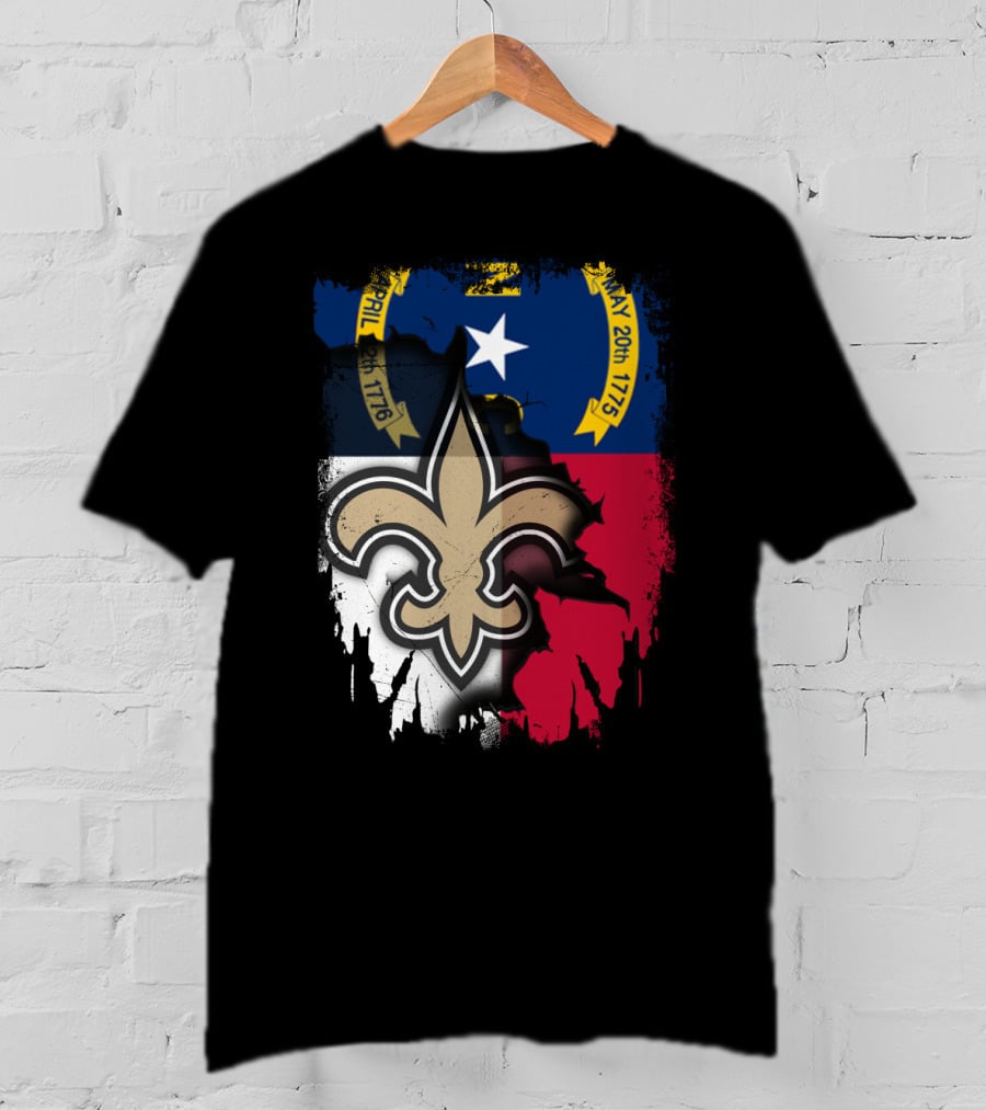 North Carolina Flag With New Orleans Saints Fleur-de-Lis T-Shirt