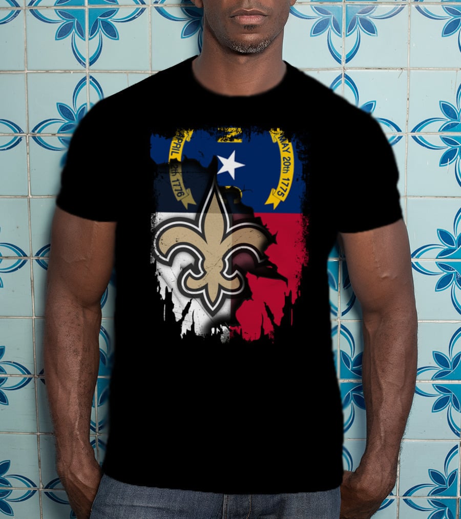 North Carolina Flag With New Orleans Saints Fleur-de-Lis T-Shirt