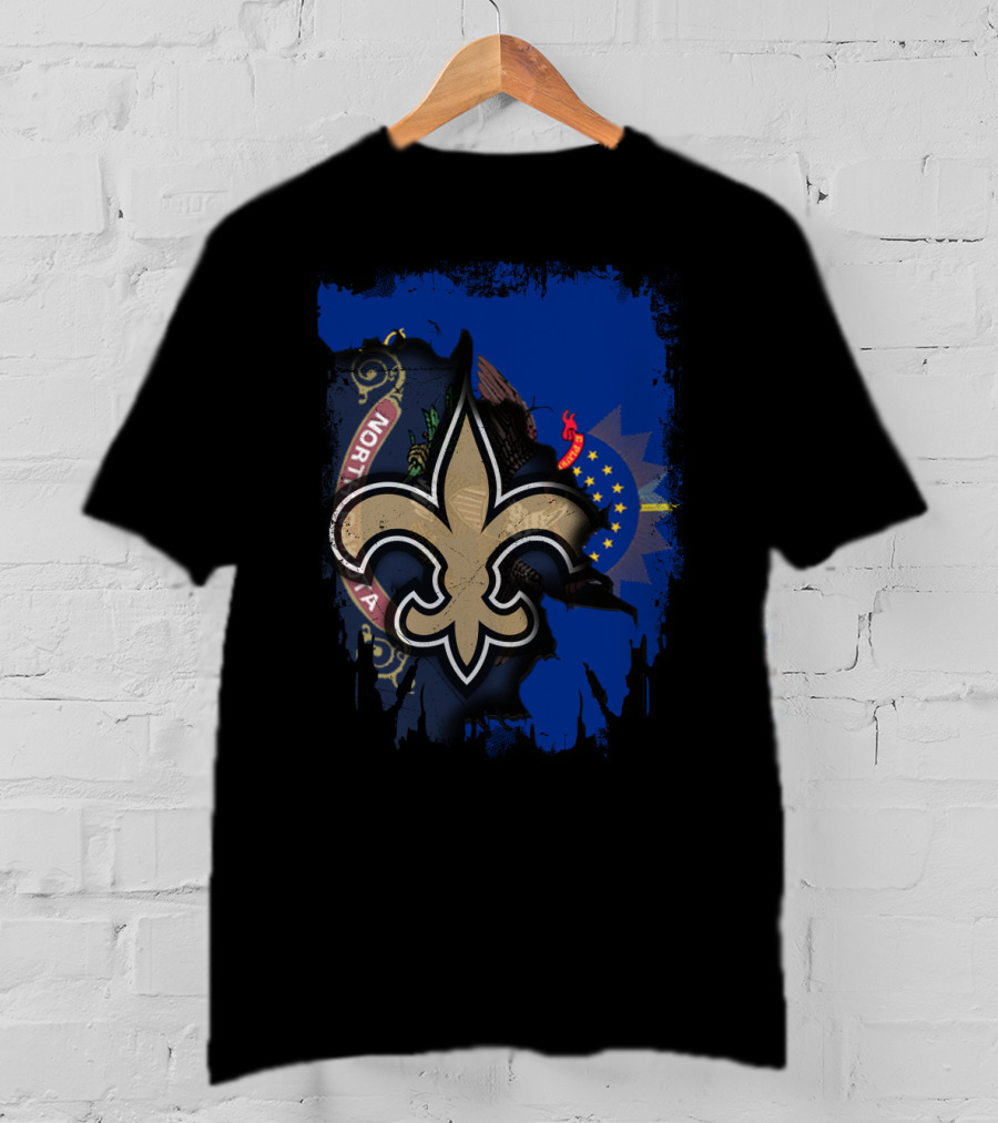 North Dakota United With Saints Fleur-de-Lis And State Flag Elements T-Shirt