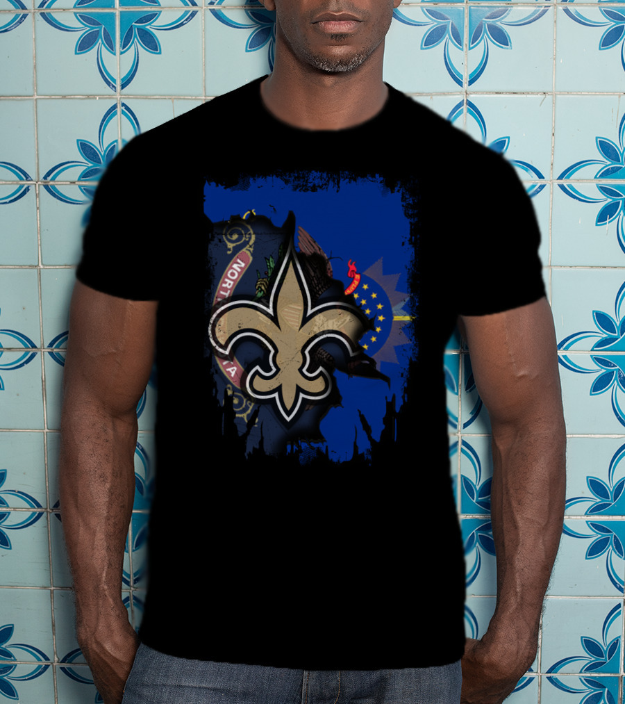 North Dakota United With Saints Fleur-de-Lis And State Flag Elements T-Shirt