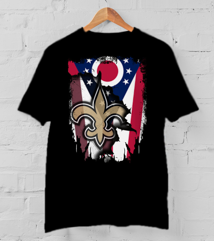 Ohio Flag New Orleans Saints Fleur-De-Lis Fusion T-Shirt