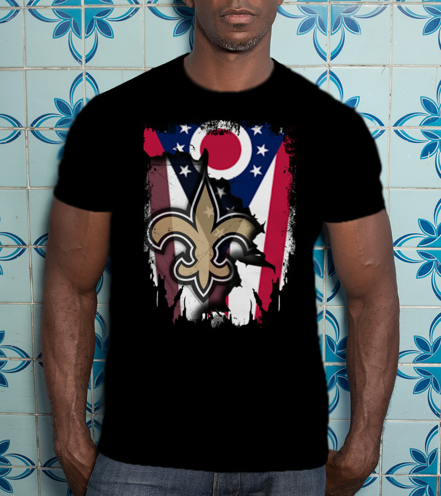 Ohio Flag New Orleans Saints Fleur-De-Lis Fusion T-Shirt