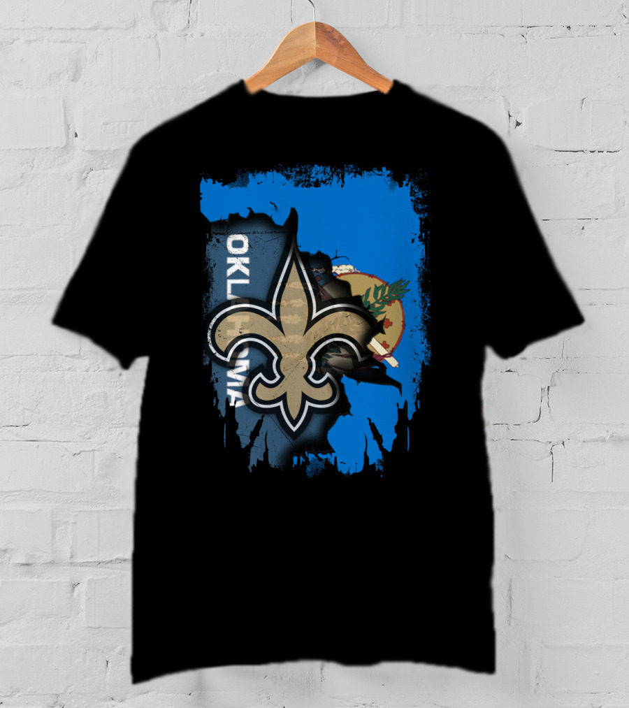 Oklahoma State Flag With New Orleans Saints Fleur-de-Lis T-Shirt