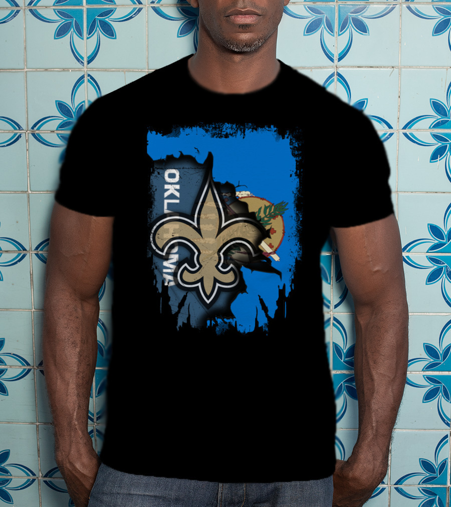 Oklahoma State Flag With New Orleans Saints Fleur-de-Lis T-Shirt