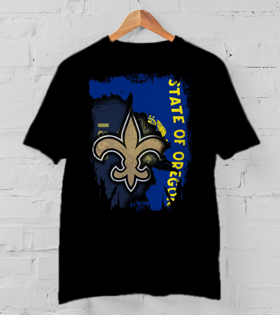 State Of Oregon With New Orleans Saints Fleur-de-lis T-Shirt