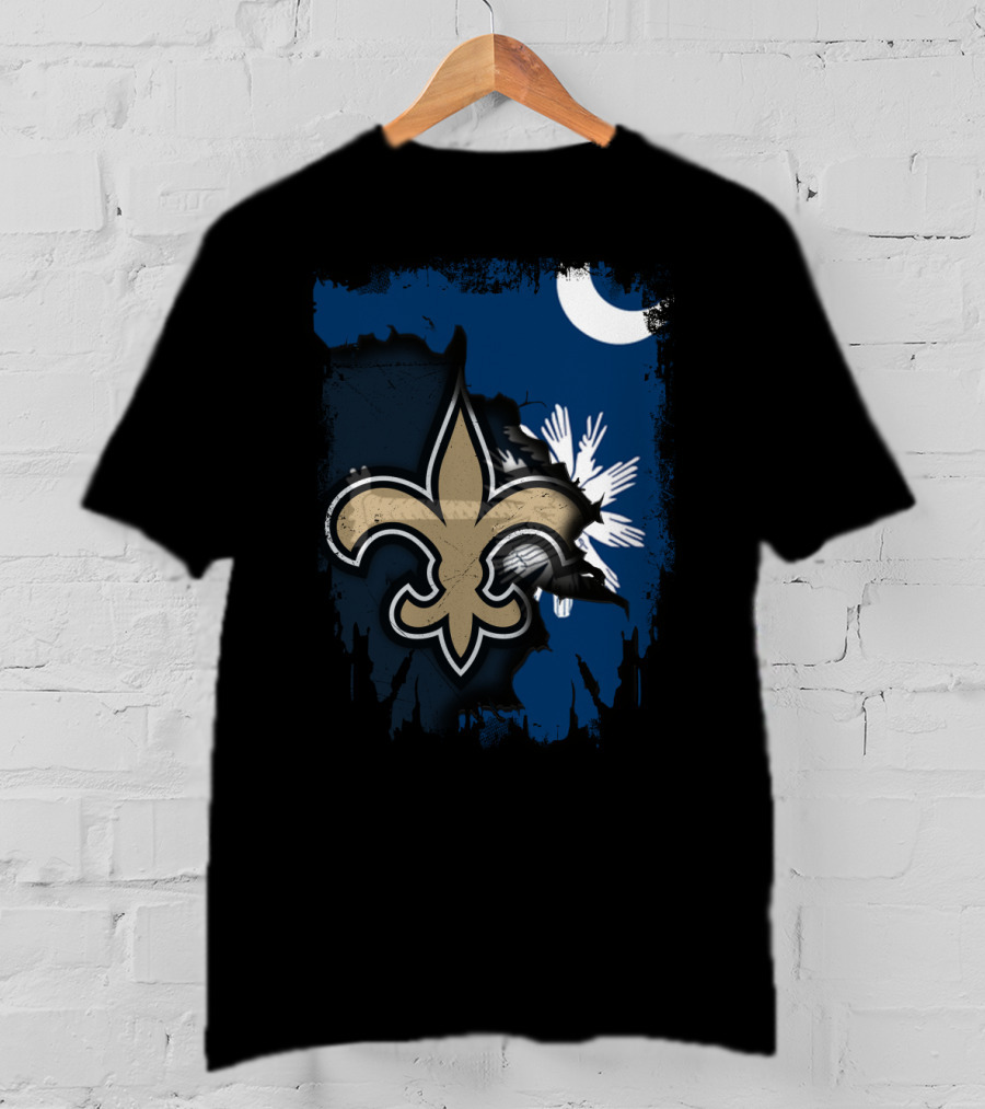 Together South Carolina With New Orleans Saints Fleur-De-Lis Moon Palmetto Tree T-Shirt
