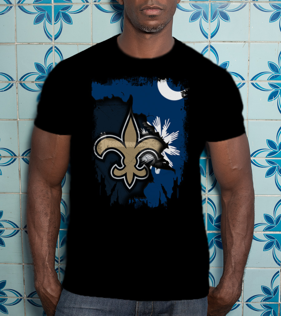 Together South Carolina With New Orleans Saints Fleur-De-Lis Moon Palmetto Tree T-Shirt