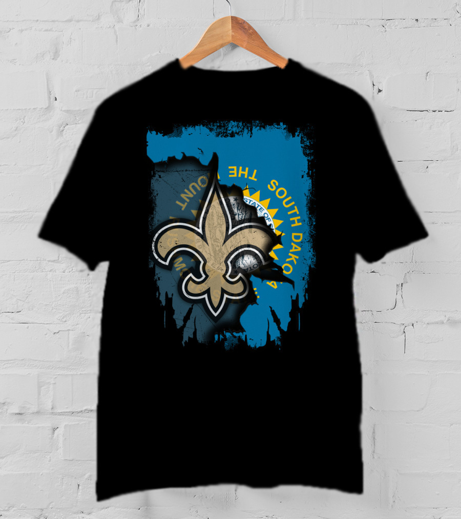 South Dakota State Outline With Saints Fleur-de-Lis And Seal T-Shirt