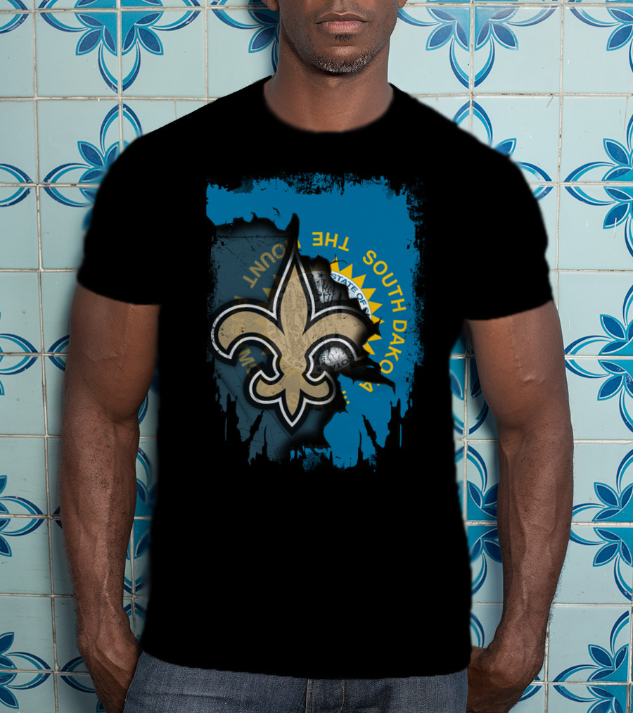 South Dakota State Outline With Saints Fleur-de-Lis And Seal T-Shirt