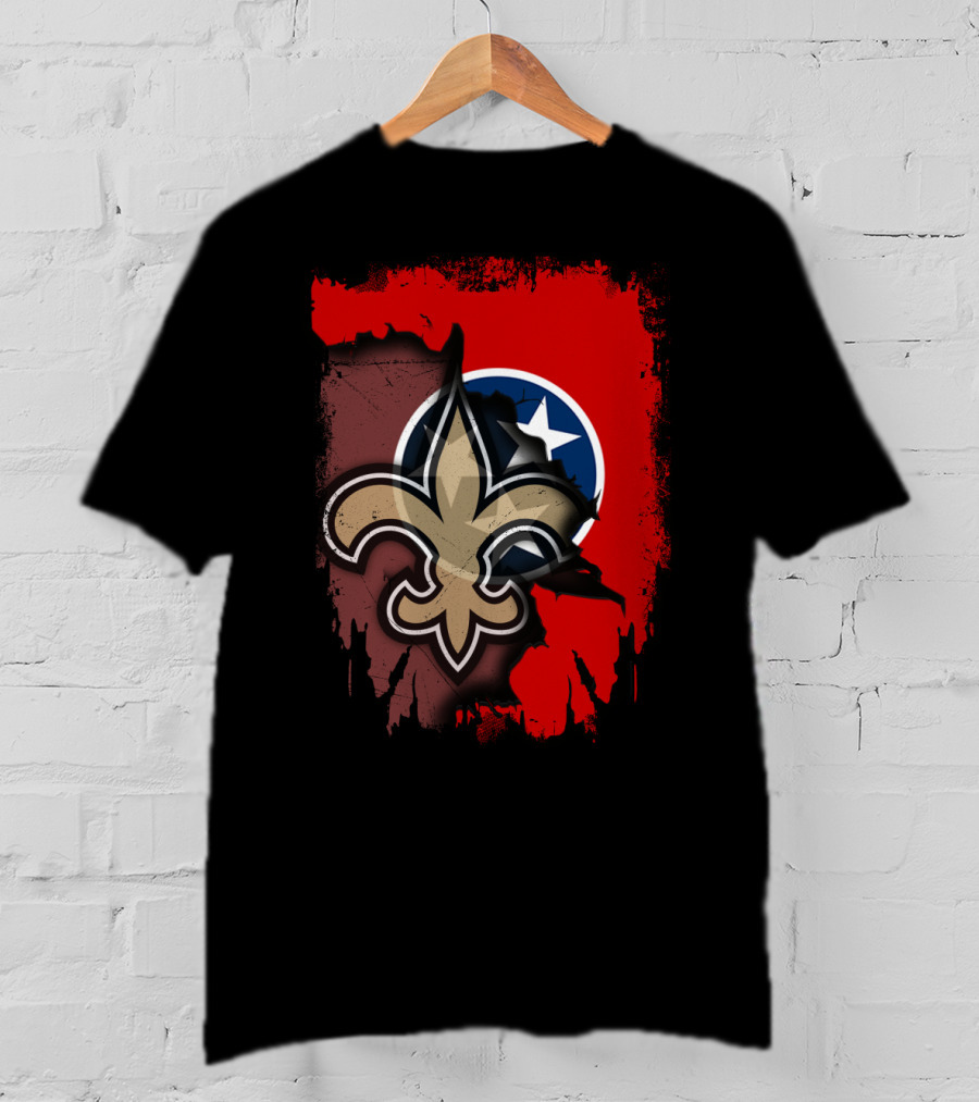 Together Tennessee Fleur-de-Lis Saints Emblem With State Flag Background T-Shirt