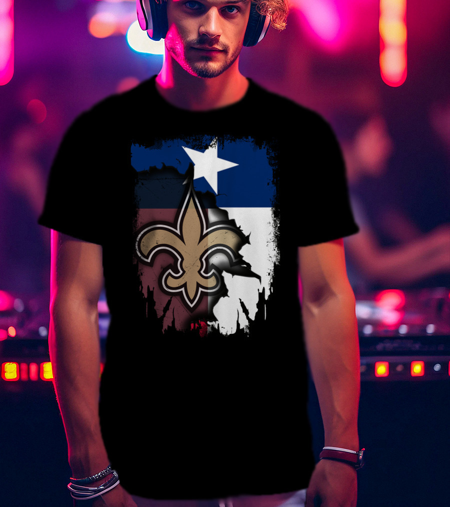 Texas Flag Background With New Orleans Saints Fleur-de-lis T-Shirt